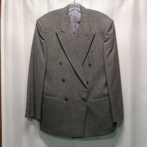 Vtg ISSIMO Mens 42R Gray Double Breasted Wool Subtle Striped Blazer Italy Formal
